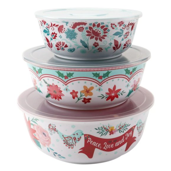 HOMEPioneer Woman Mazie Print 6-Piece Melamine Holiday Bowl Set NEW